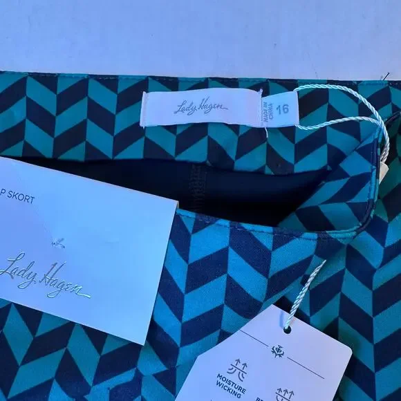NEW Lady Hagen‎ 17" Long Wrap Golf Skort Size 16-Herringbone Turquoise - Picture 8 of 10